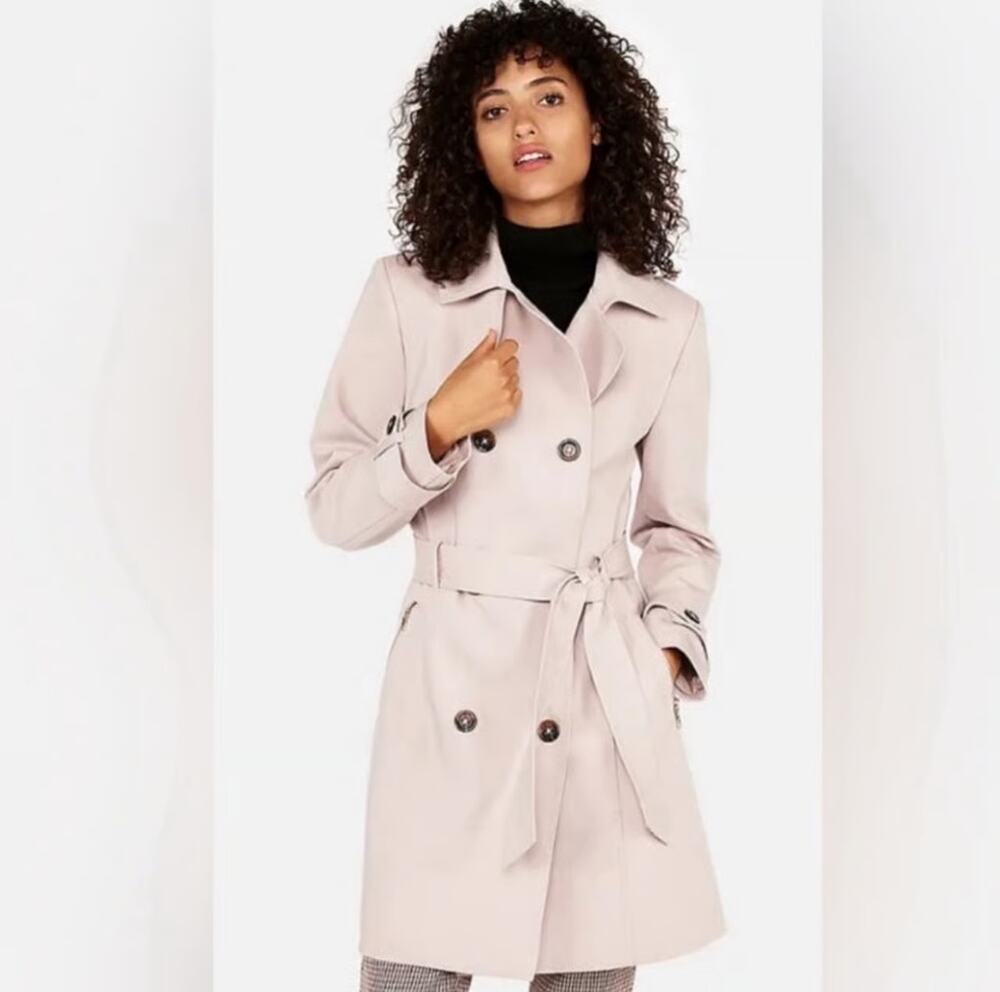 Express Double-Breasted Belted Outdoor Casual Trench Coat Blush Pink M NWT